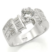 LOS280 - Rhodium 925 Sterling Silver Ring with AAA Grade CZ  in Clear-0