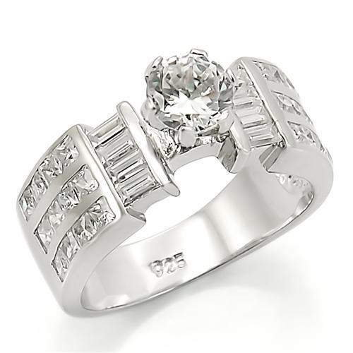 LOS280 - Rhodium 925 Sterling Silver Ring with AAA Grade CZ  in Clear-0