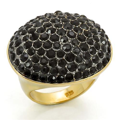 LOS300 - Gold+Ruthenium 925 Sterling Silver Ring with Top Grade Crystal  in Jet-0