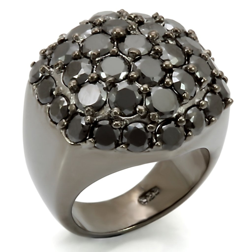 LOS302 - Ruthenium 925 Sterling Silver Ring with AAA Grade CZ  in Jet-0