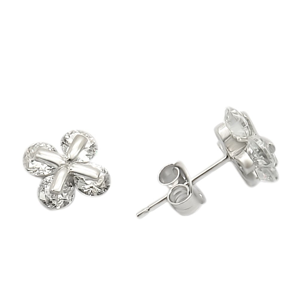 LOS305 - Rhodium 925 Sterling Silver Earrings with AAA Grade CZ  in Clear-0
