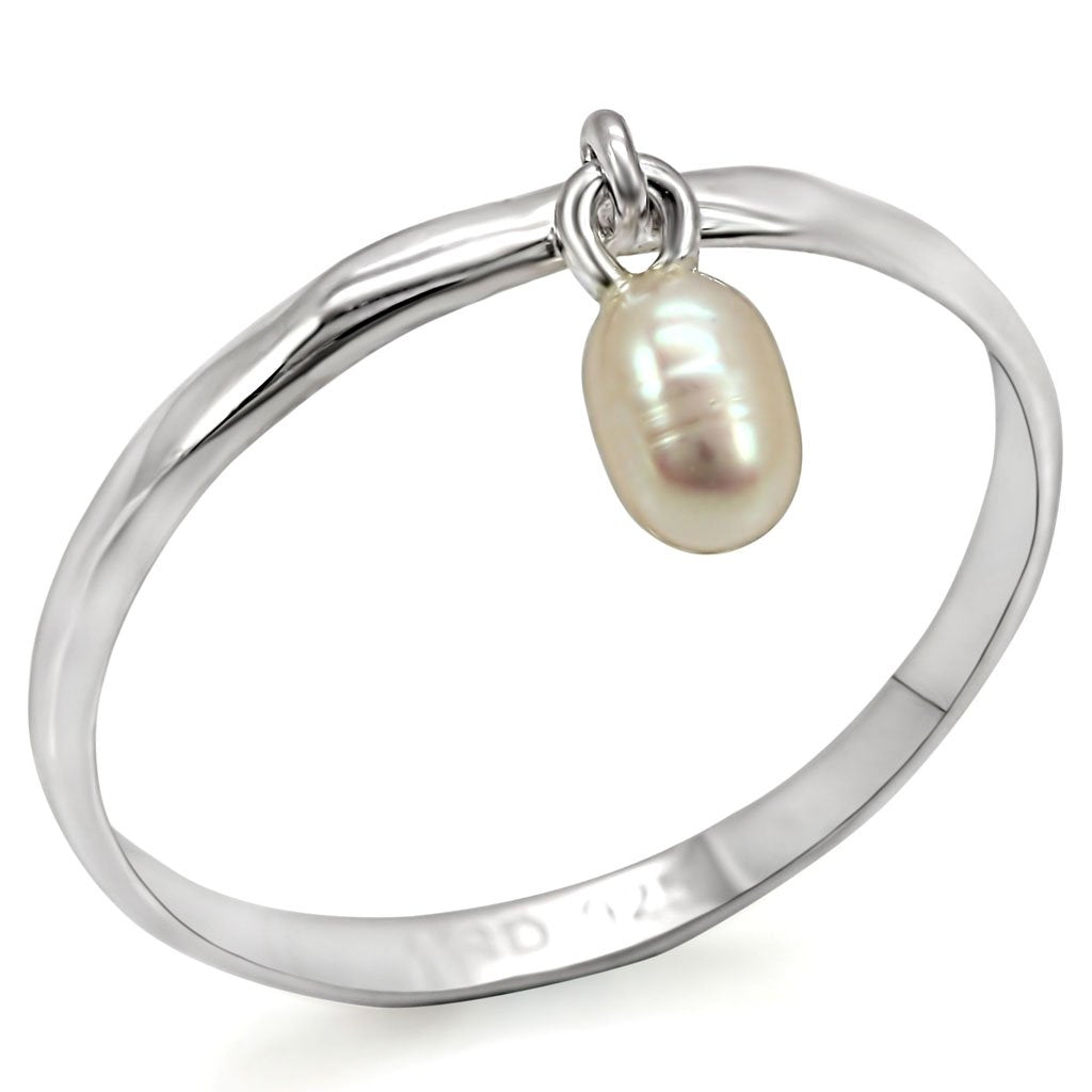 LOS317 - Silver 925 Sterling Silver Ring with Semi-Precious Pearl in White-0