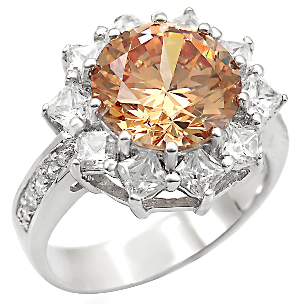 LOS336 - Rhodium 925 Sterling Silver Ring with AAA Grade CZ  in Champagne-0