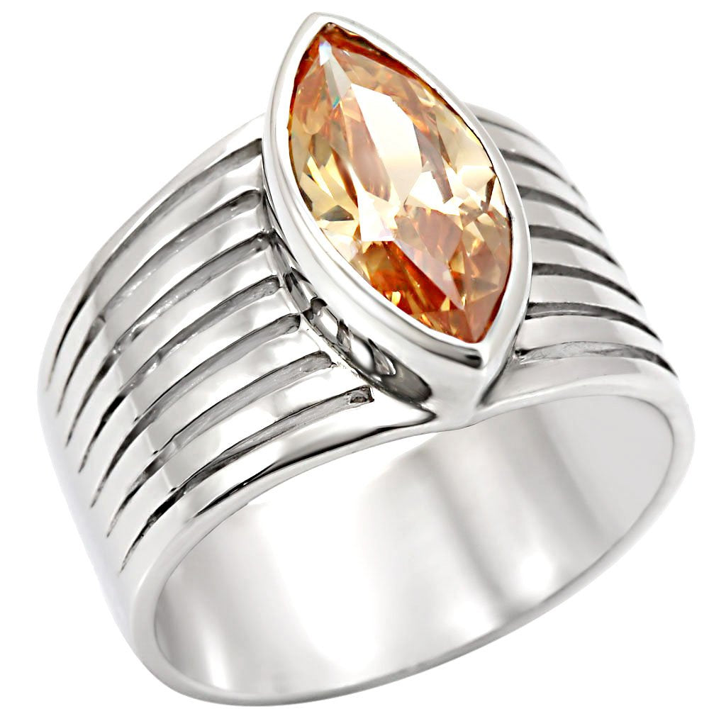 LOS373 - Rhodium 925 Sterling Silver Ring with AAA Grade CZ  in Champagne-0