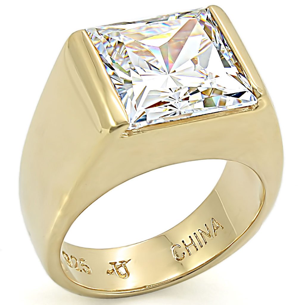 LOS375 - Gold 925 Sterling Silver Ring with AAA Grade CZ  in Clear-0