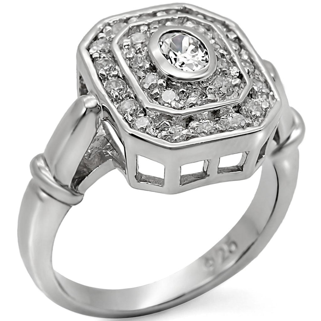 LOS381 - Rhodium 925 Sterling Silver Ring with AAA Grade CZ  in Clear-0