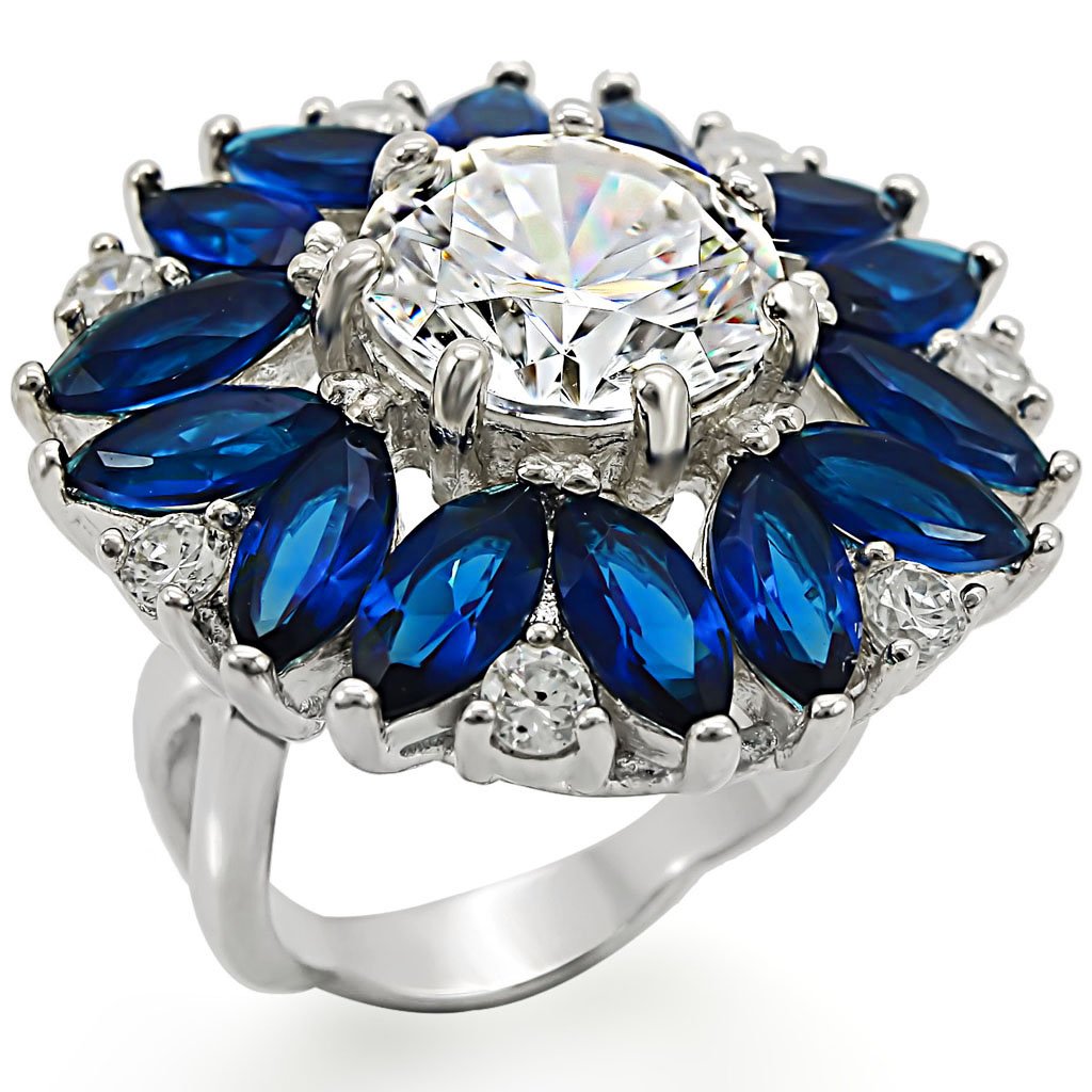 LOS386 - High-Polished 925 Sterling Silver Ring with AAA Grade CZ  in Clear-0