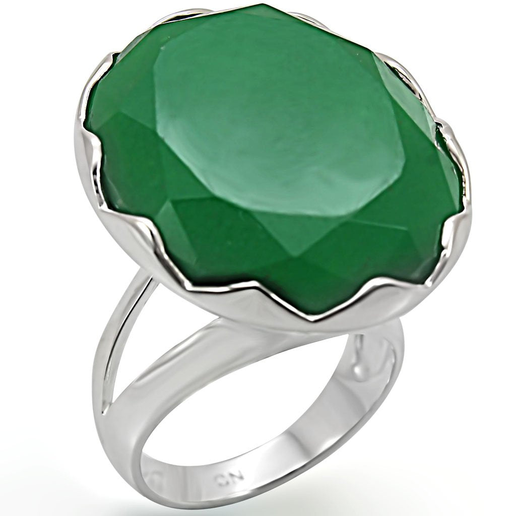 LOS387 - Silver 925 Sterling Silver Ring with Synthetic Jade in Emerald-0