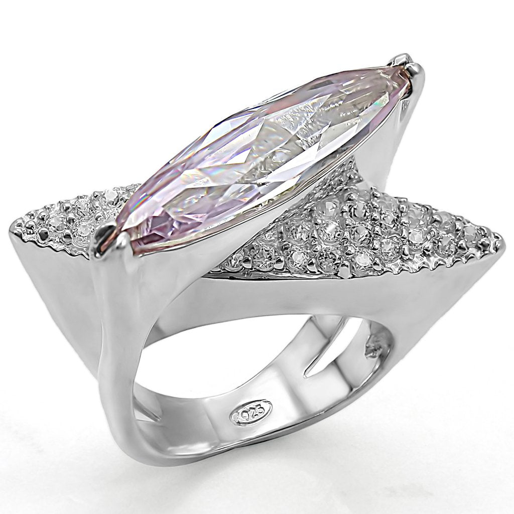 LOS390 - High-Polished 925 Sterling Silver Ring with AAA Grade CZ  in Light Amethyst-0