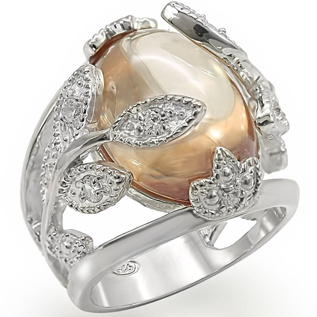 LOS392 - High-Polished 925 Sterling Silver Ring with AAA Grade CZ  in Champagne-0