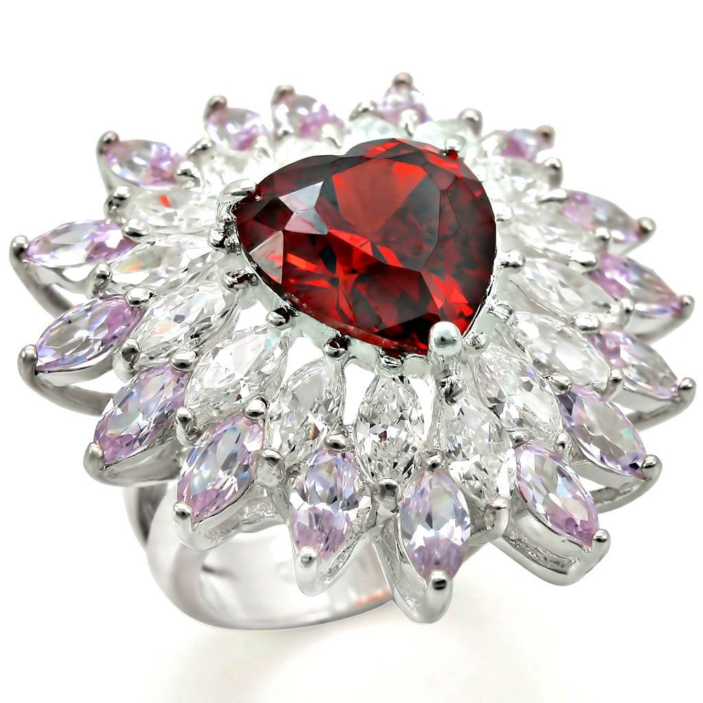 LOS399 - High-Polished 925 Sterling Silver Ring with AAA Grade CZ  in Garnet-0