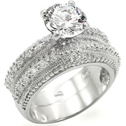 LOS400 - Rhodium 925 Sterling Silver Ring with AAA Grade CZ  in Clear-0