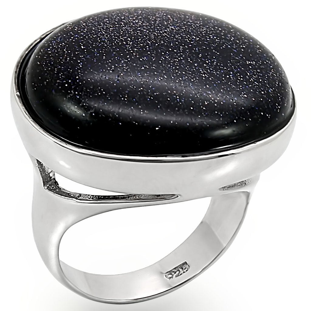 LOS401 - Rhodium 925 Sterling Silver Ring with Blue Sand  in Montana-0