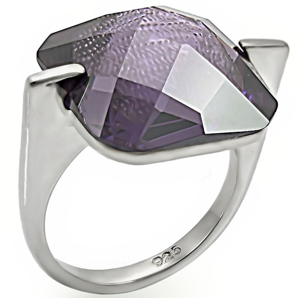 LOS409 - High-Polished 925 Sterling Silver Ring with AAA Grade CZ  in Amethyst-0