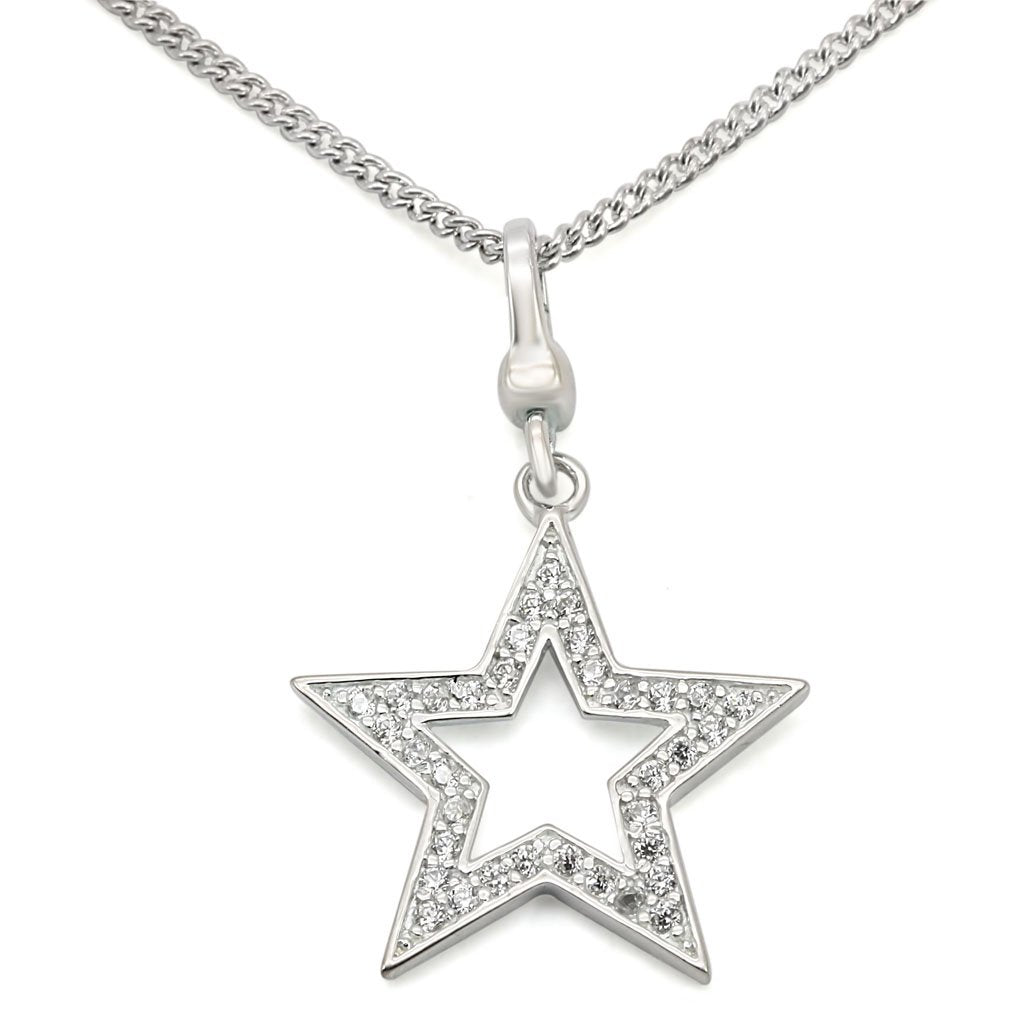 LOS441 - Silver 925 Sterling Silver Chain Pendant with AAA Grade CZ  in Clear-0