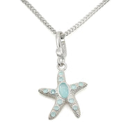 LOS442 - Silver 925 Sterling Silver Chain Pendant with Synthetic Synthetic Glass in Sea Blue-0