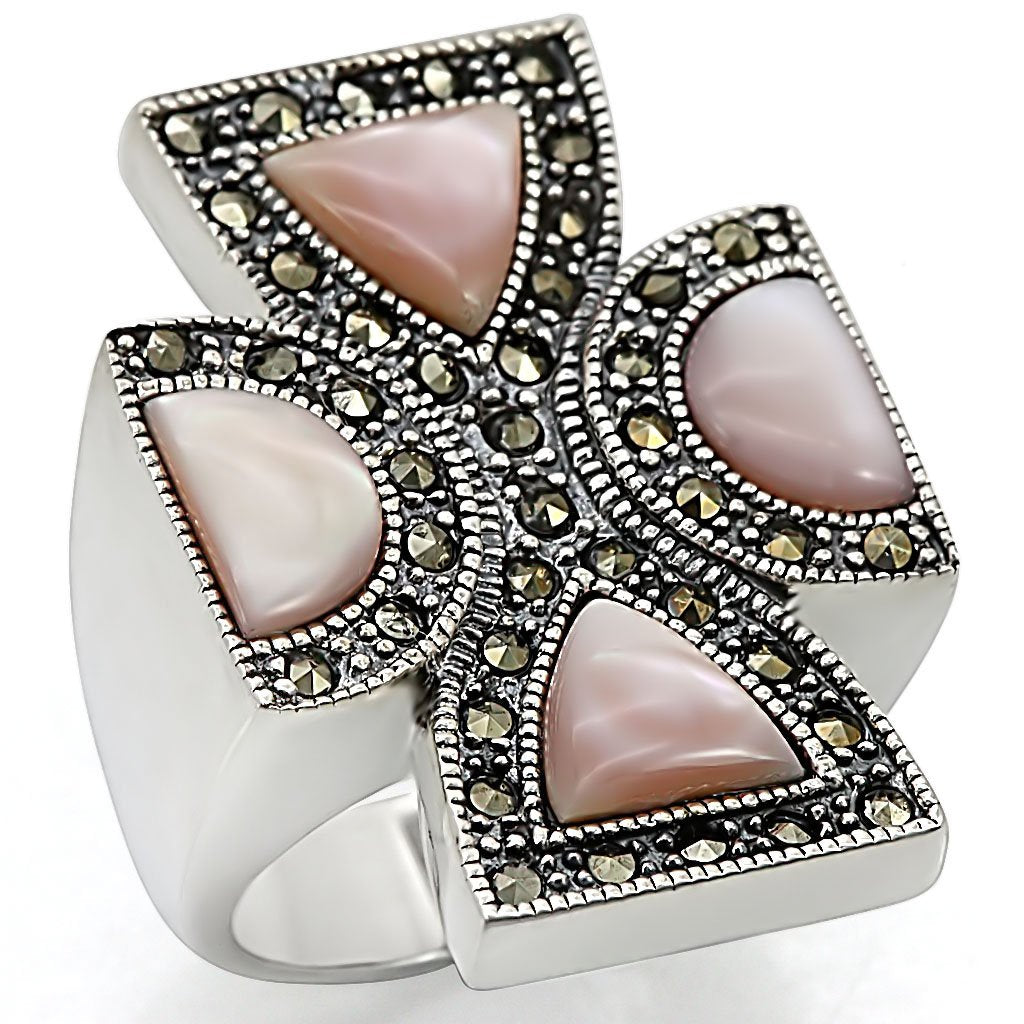 LOS458 - Antique Tone 925 Sterling Silver Ring with Precious Stone Conch in Rose-0