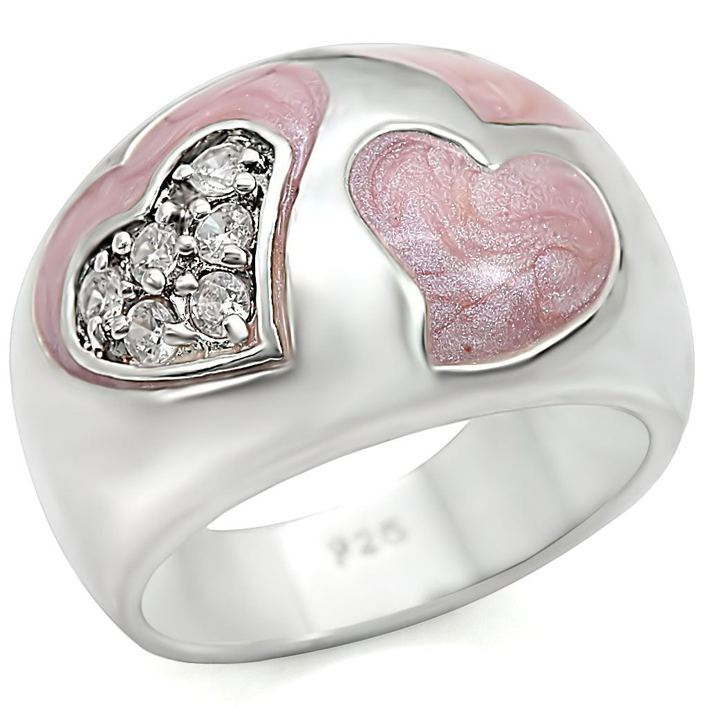 LOS467 - Rhodium 925 Sterling Silver Ring with AAA Grade CZ  in Clear-0