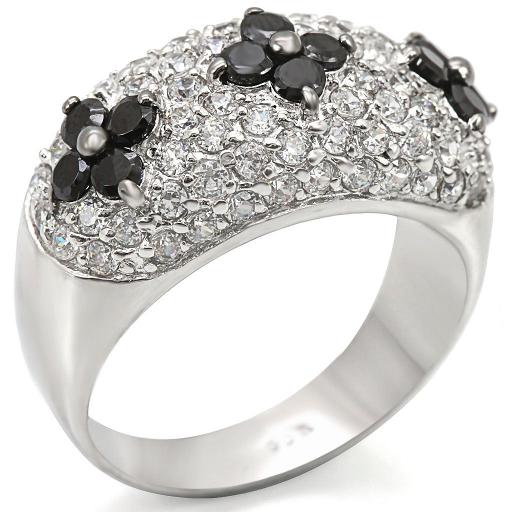 LOS468 - Rhodium + Ruthenium 925 Sterling Silver Ring with AAA Grade CZ  in Black Diamond-0