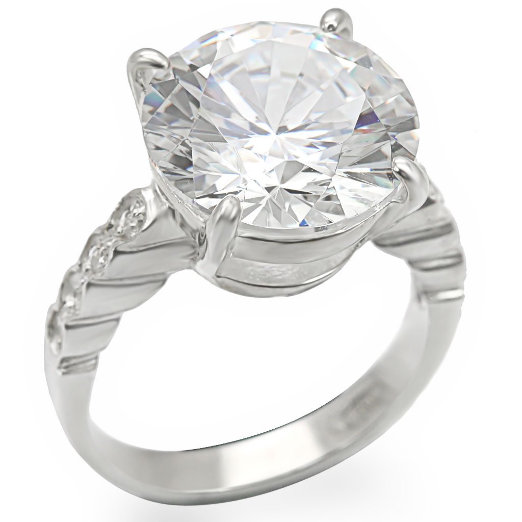 LOS472 - Silver 925 Sterling Silver Ring with AAA Grade CZ  in Clear-0