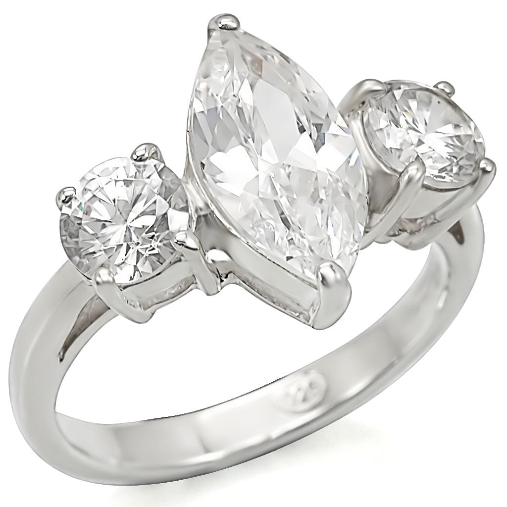 LOS474 - Silver 925 Sterling Silver Ring with AAA Grade CZ  in Clear-0