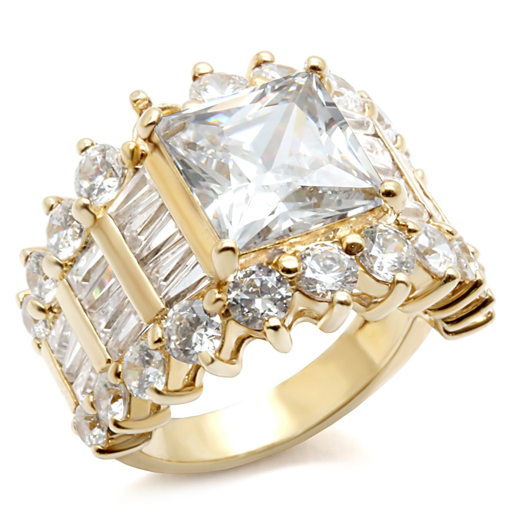 LOS481 - Gold 925 Sterling Silver Ring with AAA Grade CZ  in Clear-0