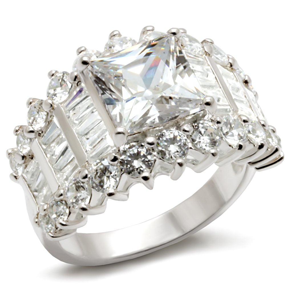 LOS482 - Rhodium 925 Sterling Silver Ring with AAA Grade CZ  in Clear-0