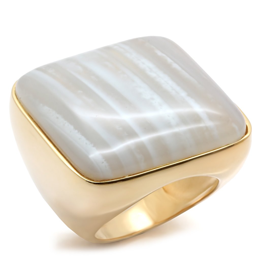LOS492 - Gold 925 Sterling Silver Ring with Semi-Precious Agate in Multi Color-0