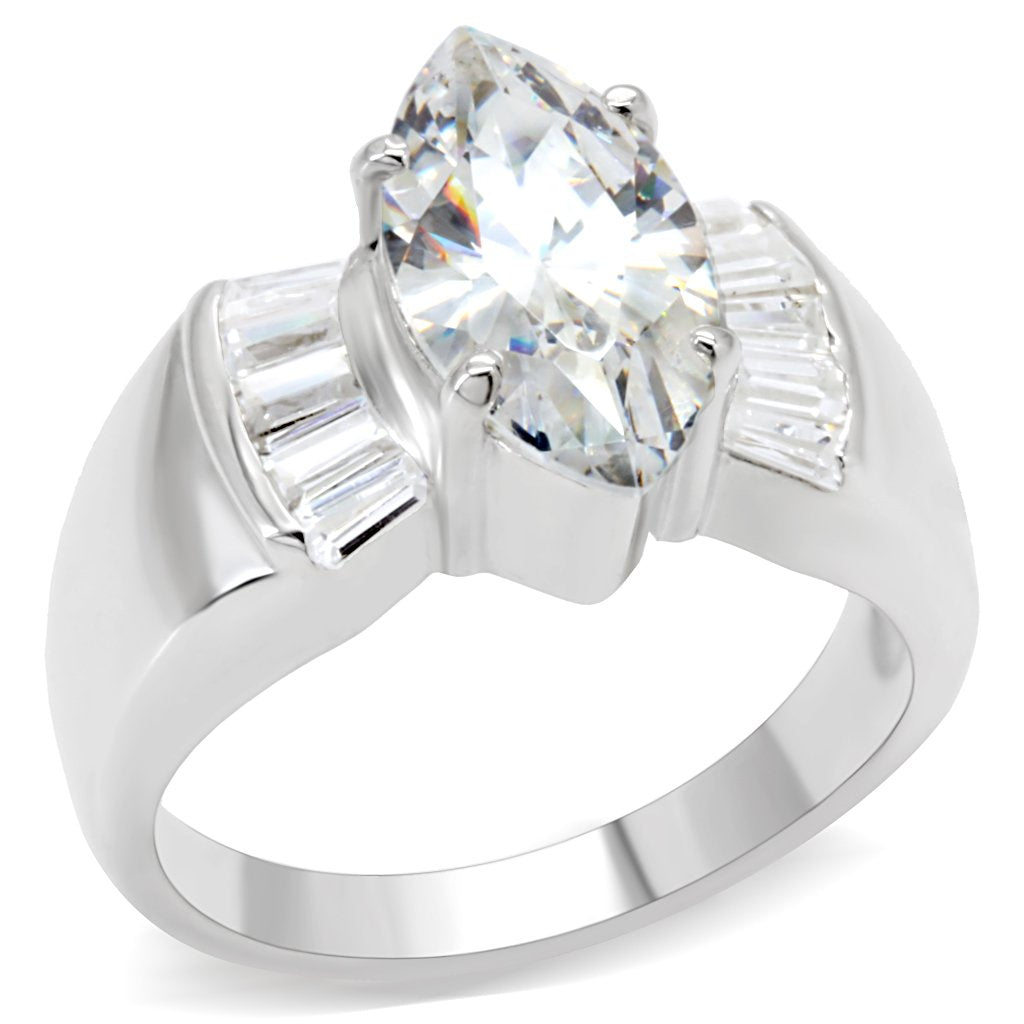 LOS517 - Silver 925 Sterling Silver Ring with AAA Grade CZ  in Clear-0