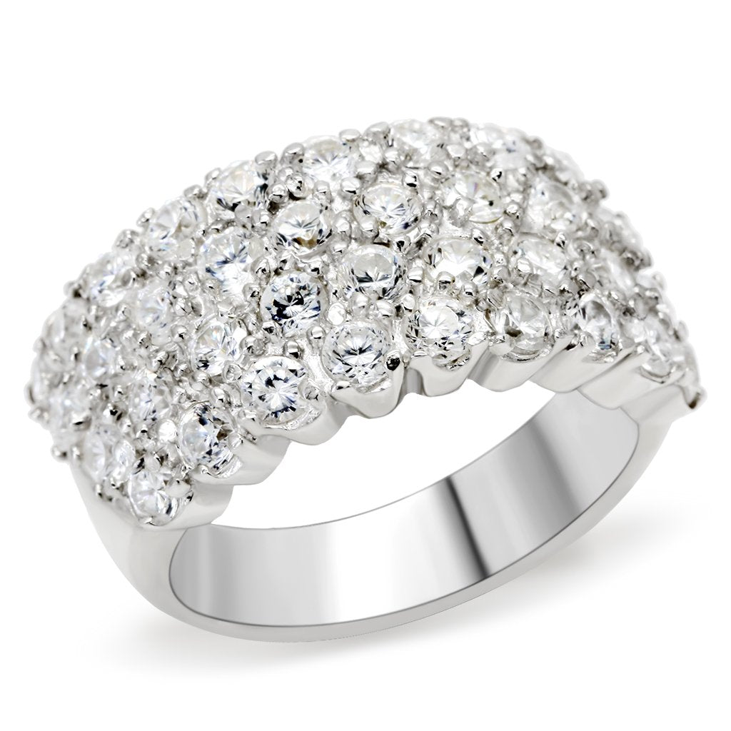 LOS520 - Silver 925 Sterling Silver Ring with AAA Grade CZ  in Clear-0