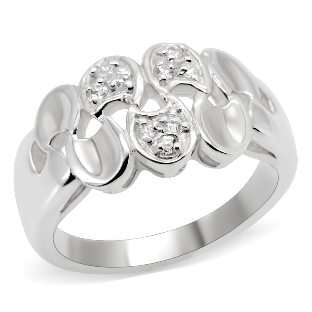 LOS523 - Silver 925 Sterling Silver Ring with AAA Grade CZ  in Clear-0