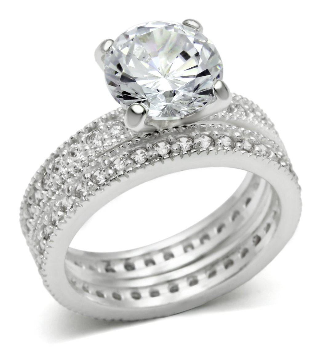 LOS527 - Rhodium 925 Sterling Silver Ring with AAA Grade CZ  in Clear-0