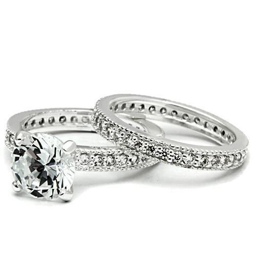 LOS527 - Rhodium 925 Sterling Silver Ring with AAA Grade CZ  in Clear-1
