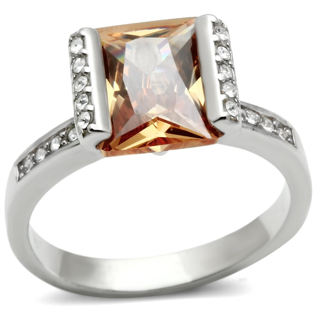 LOS528 - Rhodium 925 Sterling Silver Ring with AAA Grade CZ  in Champagne-0