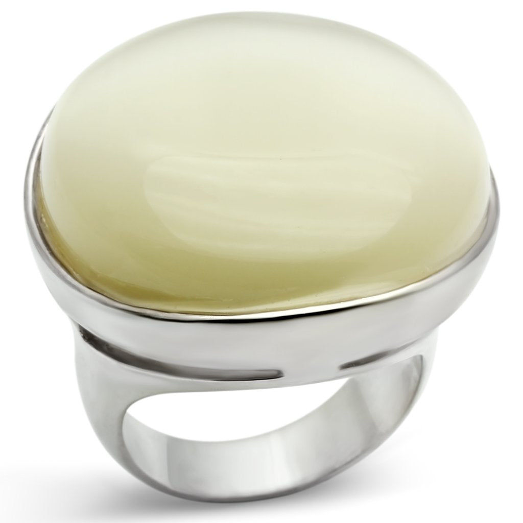 LOS537 - Silver 925 Sterling Silver Ring with Synthetic Cat Eye in White-0
