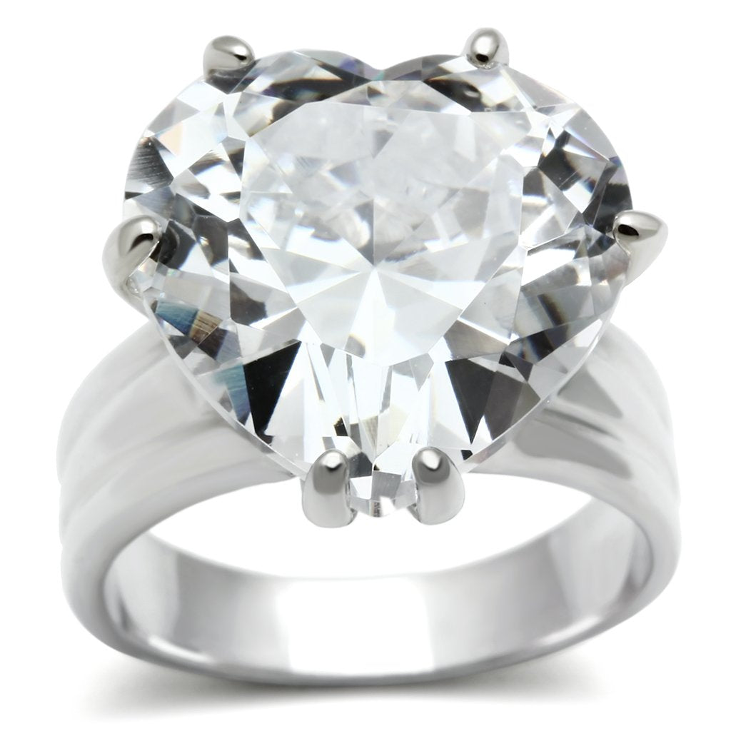 LOS543 - Silver 925 Sterling Silver Ring with AAA Grade CZ  in Clear-0