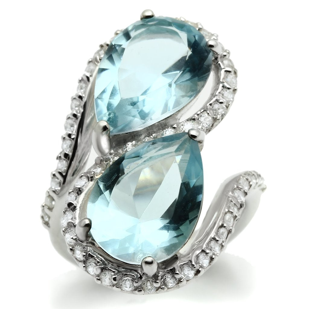 LOS548 - Silver 925 Sterling Silver Ring with Synthetic Synthetic Glass in Sea Blue-0