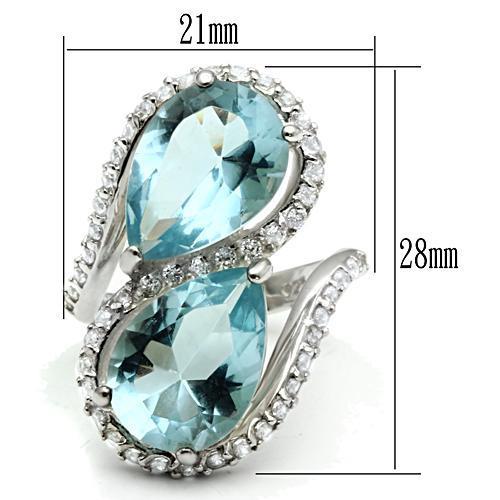 LOS548 - Silver 925 Sterling Silver Ring with Synthetic Synthetic Glass in Sea Blue-1