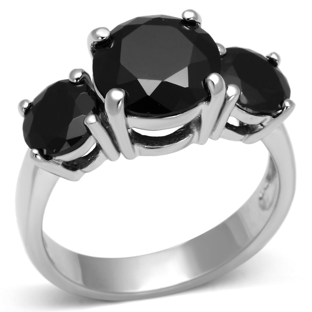 LOS554 - Rhodium 925 Sterling Silver Ring with AAA Grade CZ  in Jet-0