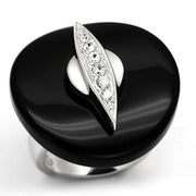 LOS564 - Rhodium 925 Sterling Silver Ring with Semi-Precious Agate in Jet-0
