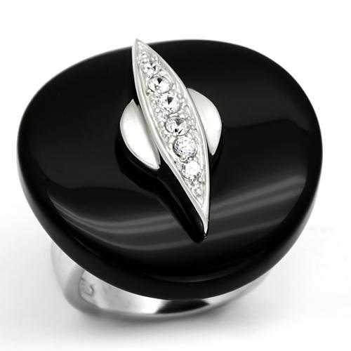 LOS564 - Rhodium 925 Sterling Silver Ring with Semi-Precious Agate in Jet-0