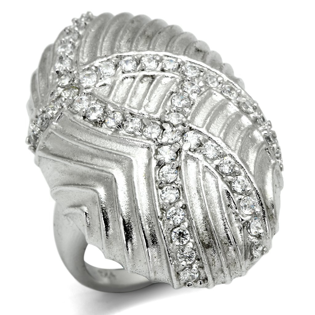 LOS569 - Rhodium 925 Sterling Silver Ring with AAA Grade CZ  in Clear-0