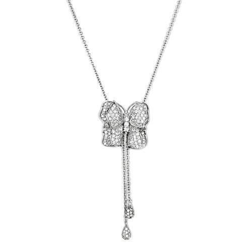 LOS608 - Silver 925 Sterling Silver Necklace with AAA Grade CZ  in Clear-0