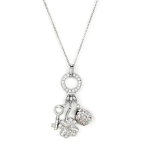 LOS609 - Silver 925 Sterling Silver Necklace with AAA Grade CZ  in Multi Color-0