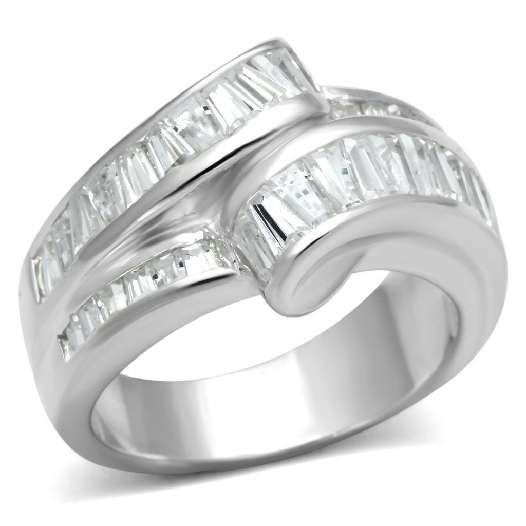 LOS637 - Silver 925 Sterling Silver Ring with AAA Grade CZ  in Clear-0