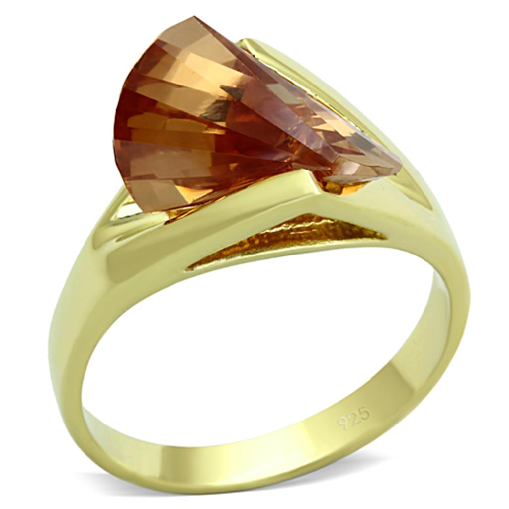 LOS645 - Gold 925 Sterling Silver Ring with AAA Grade CZ  in Champagne-0