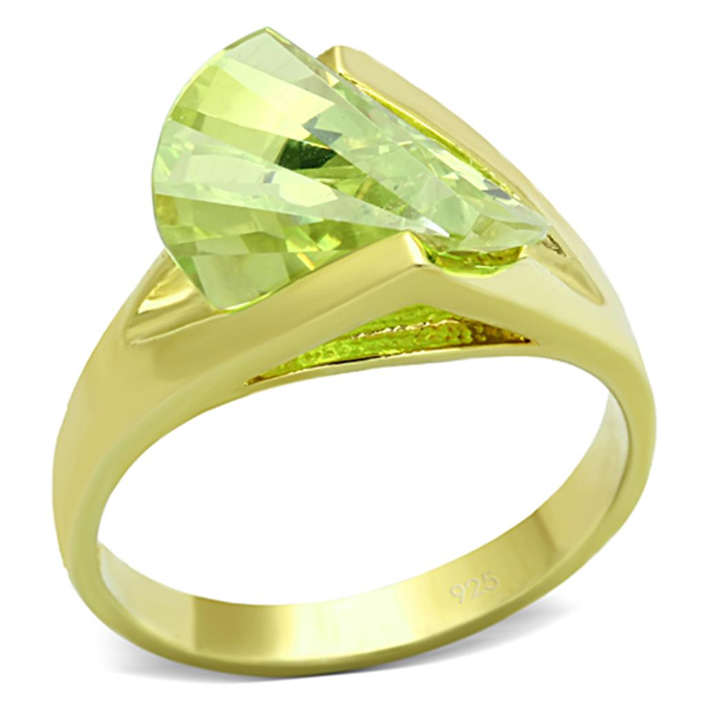 LOS647 - Gold 925 Sterling Silver Ring with AAA Grade CZ  in Apple Green color-0