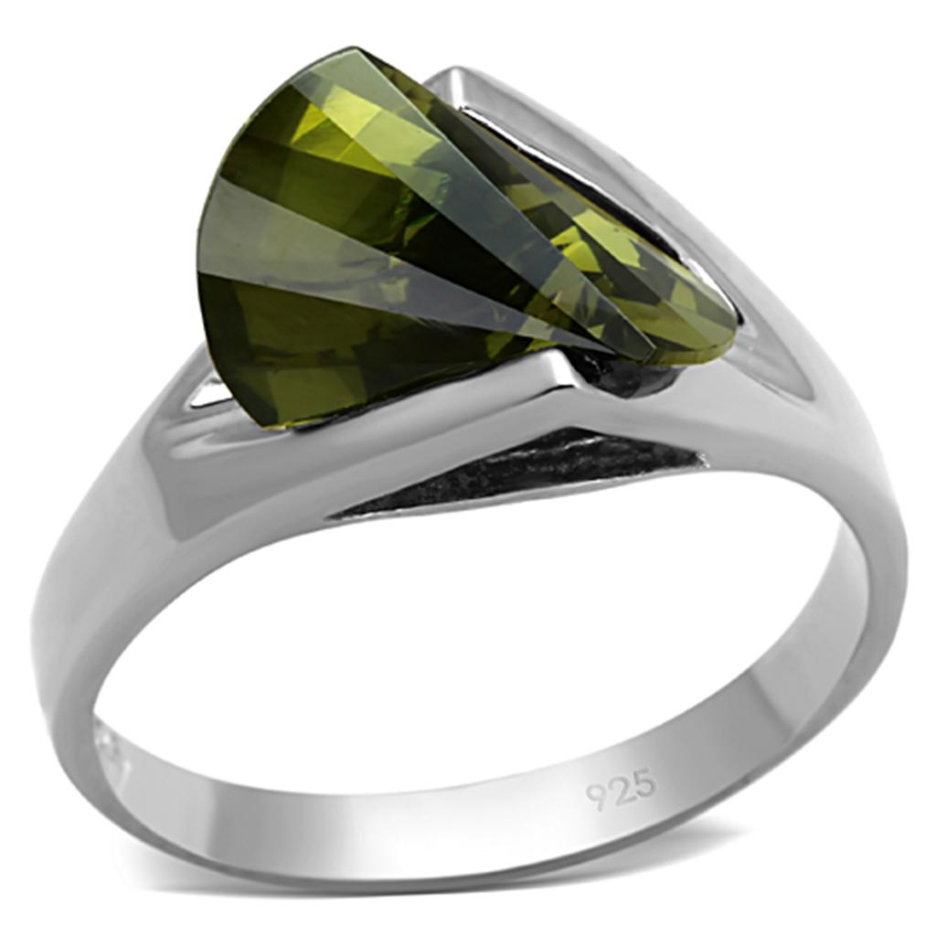 LOS654 - Rhodium 925 Sterling Silver Ring with AAA Grade CZ  in Olivine color-0