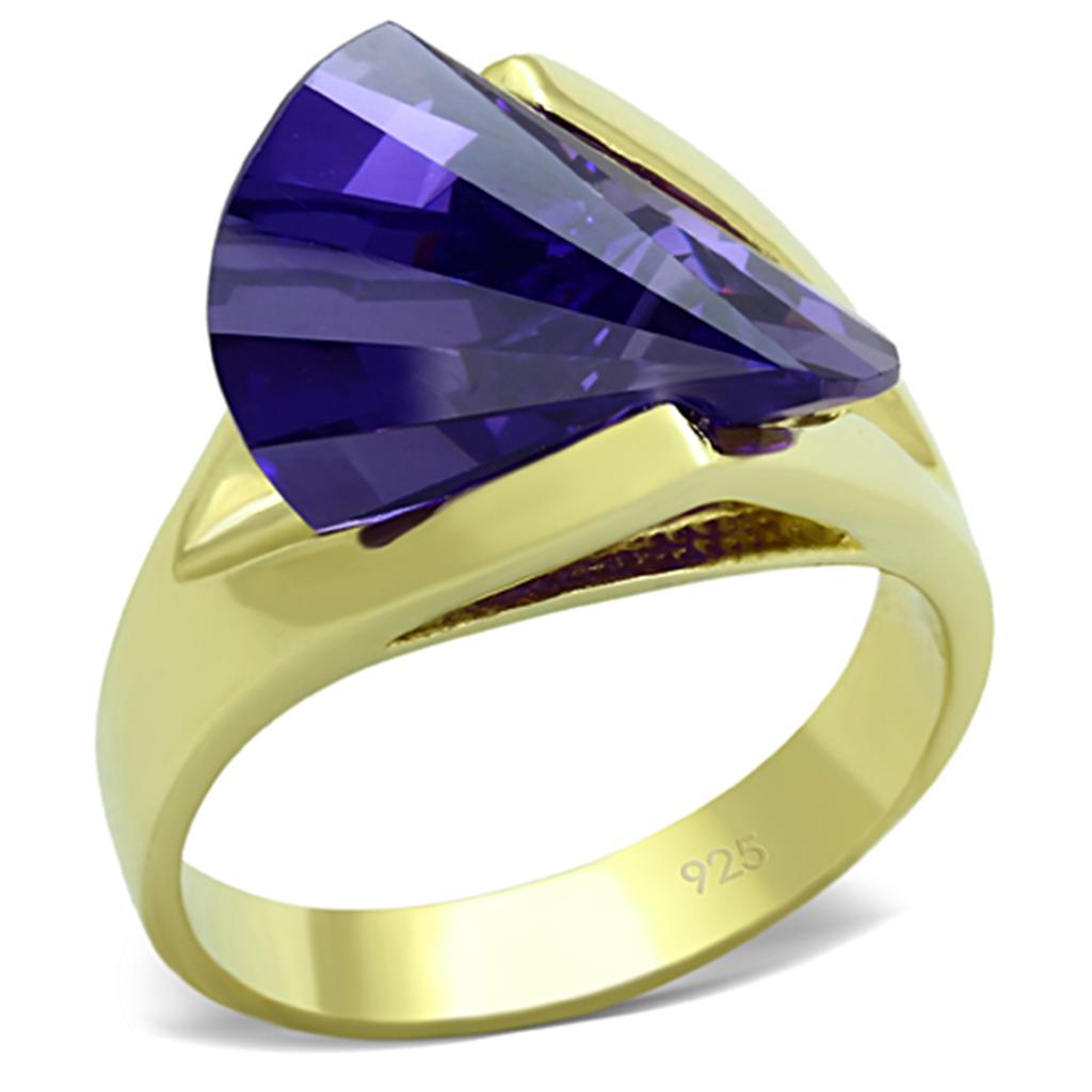 LOS656 - Gold 925 Sterling Silver Ring with AAA Grade CZ  in Tanzanite-0
