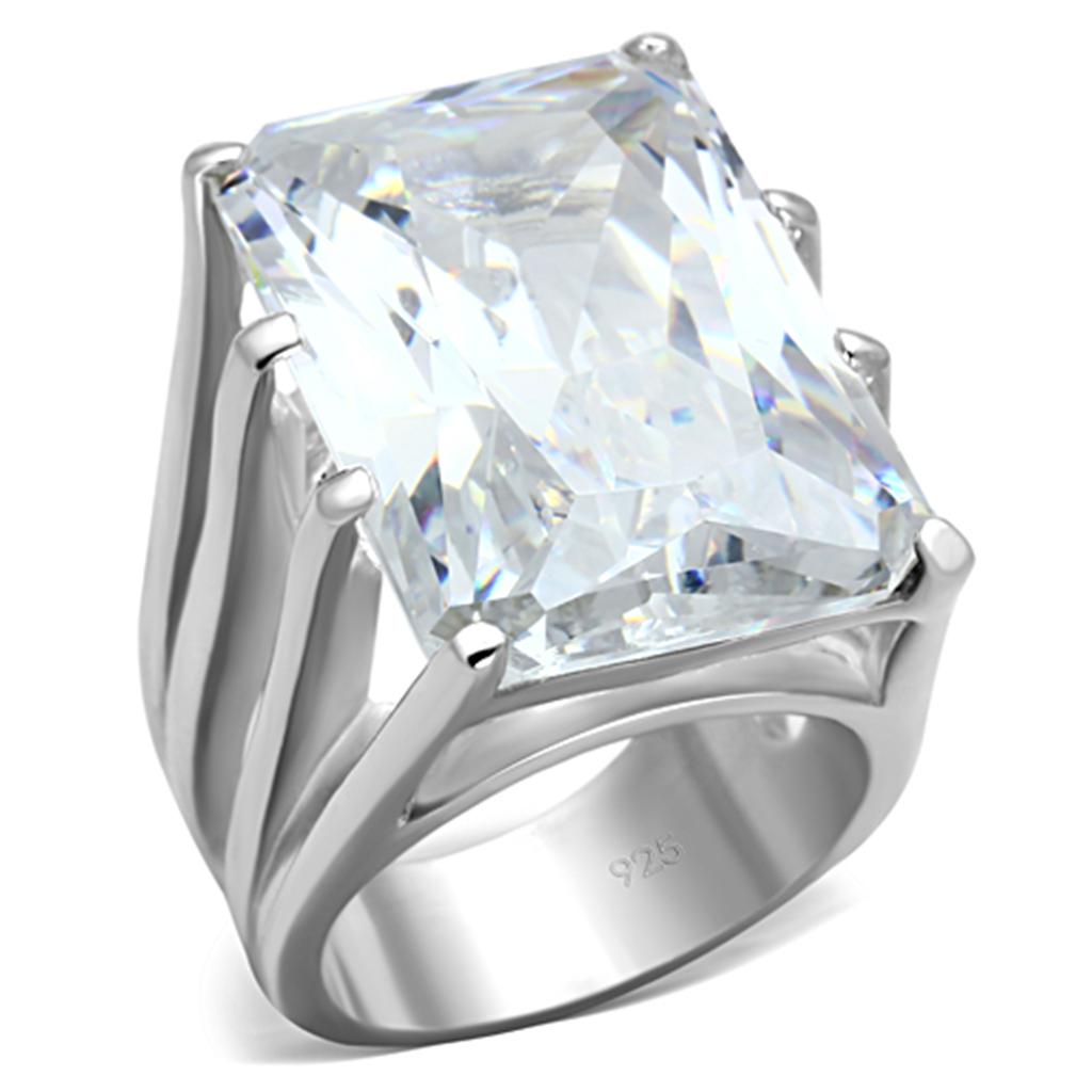 LOS666 - Silver 925 Sterling Silver Ring with AAA Grade CZ  in Clear-0